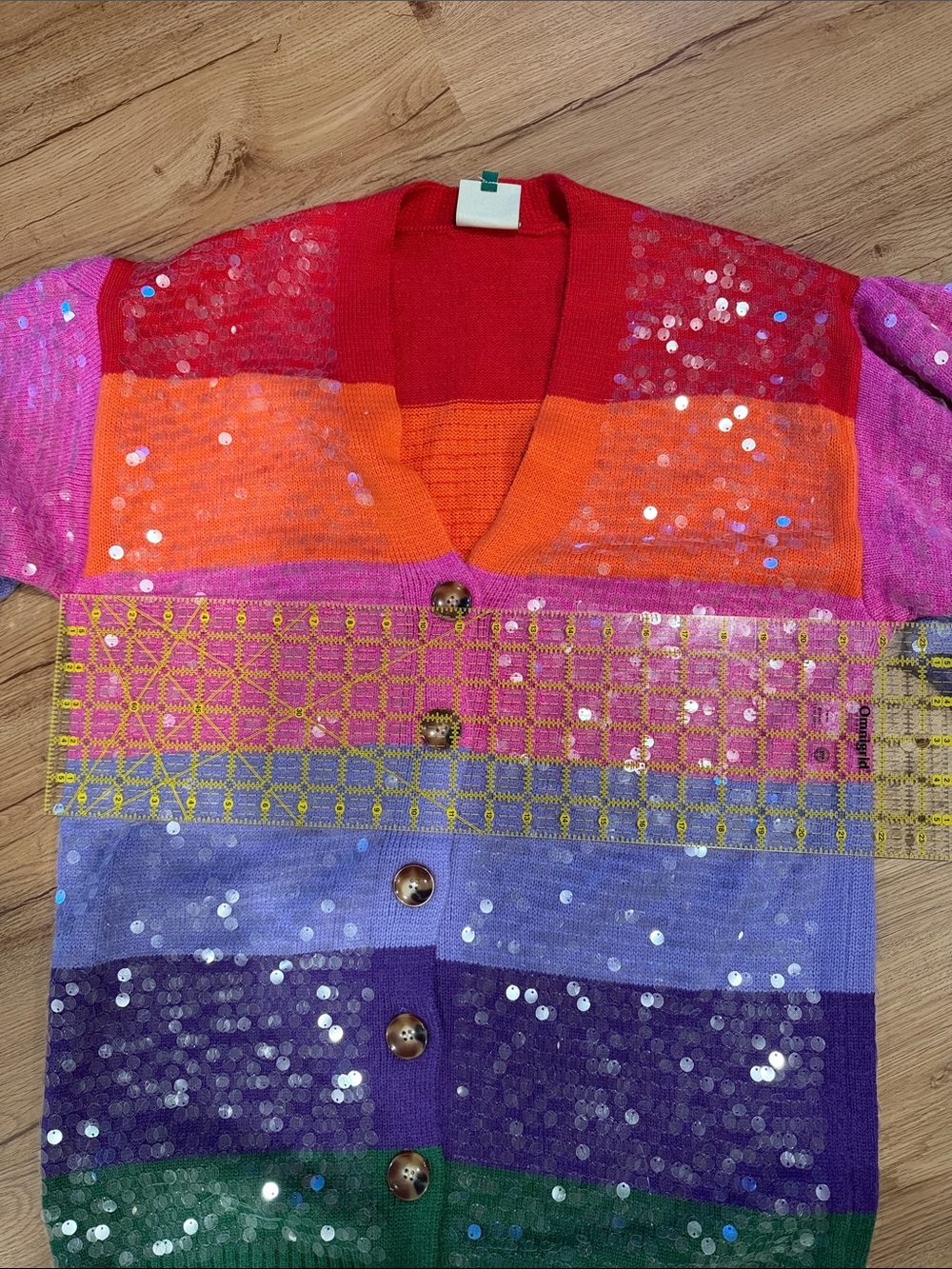 Farm Rio Multicolor Sequin Stripe Button-Front Cardigan - Pink/Green/Purple - Picture 4 of 5